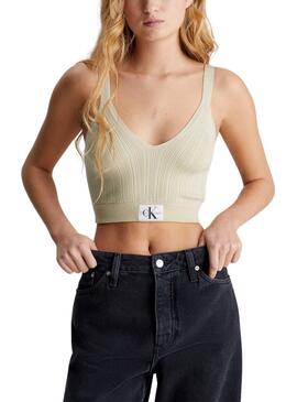 Top Calvin Klein Woven Label Verde Para Mulher