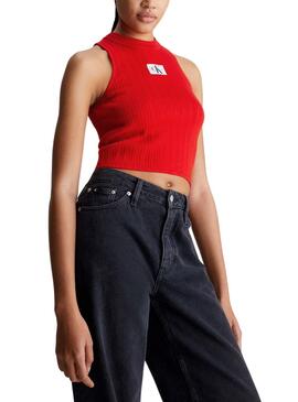 Top Calvin Klein Woven Label Tank Vermelho para Mulher