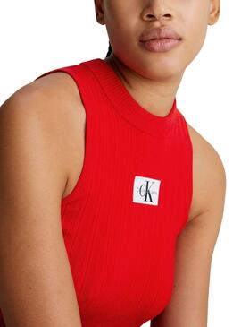 Top Calvin Klein Woven Label Tank Vermelho para Mulher