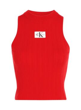 Top Calvin Klein Woven Label Tank Vermelho para Mulher