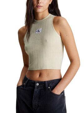 Top Calvin Klein Woven Label Verde para Mulher