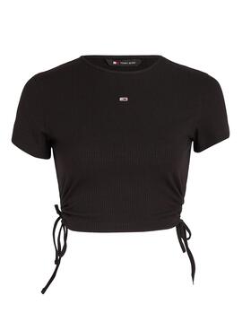 Top Tommy Jeans Crop Fruncido Preto Para Mulher