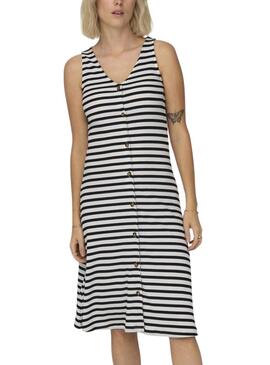 Vestido Only Nella Button Stripe Azul Marinho Para Mulher