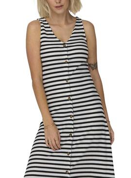 Vestido Only Nella Button Stripe Azul Marinho Para Mulher