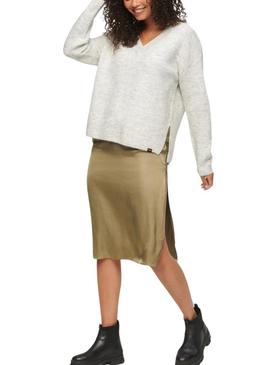 Camisola Superdry V-Neck Oversized Cinza para Mulher