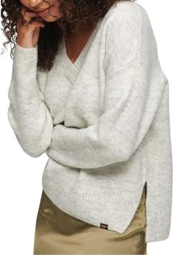 Camisola Superdry V-Neck Oversized Cinza para Mulher