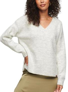Camisola Superdry V-Neck Oversized Cinza para Mulher