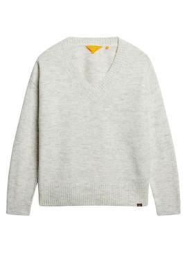Camisola Superdry V-Neck Oversized Cinza para Mulher