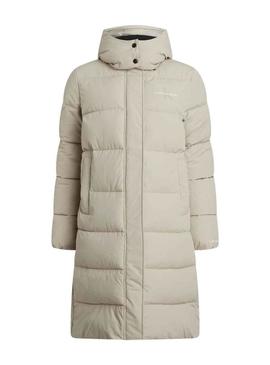 Casaca Calvin Klein Plumas Capuz Bege Mulher