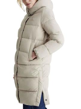Casaca Calvin Klein Plumas Capuz Bege Mulher
