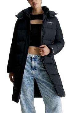 Casaca Calvin Klein Plumas Capuz Preto Mulher