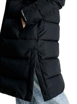 Casaca Calvin Klein Plumas Capuz Preto Mulher