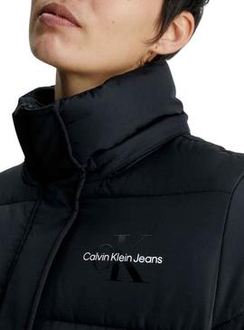 Casaca Calvin Klein Plumas Capuz Preto Mulher
