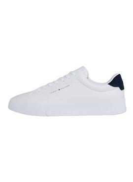 Sapatos Tommy Hilfiger Court em couro branco para homem.