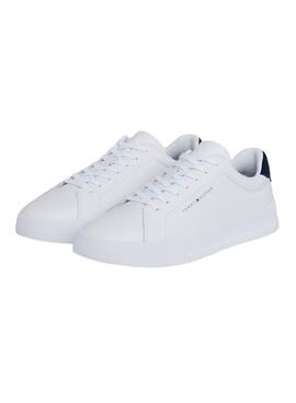 Sapatos Tommy Hilfiger Court em couro branco para homem.