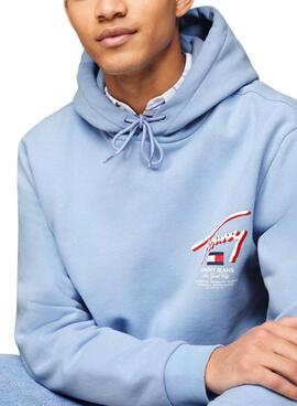 Moletom Tommy Jeans 3D Street Hood Azul para Homem