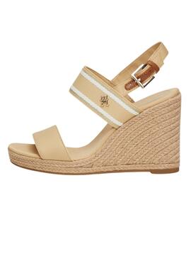 Sandálias Tommy Hilfiger Webbing High Wedge Bege Mulher