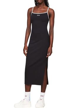 Vestido Tommy Jeans Tonal Script Preto Para Mulher