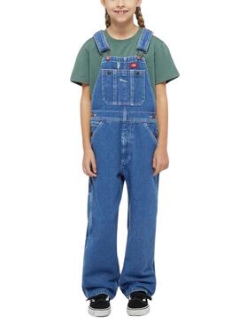 Macacão Dickies Denim Bib Stonewashed Azul para Menina