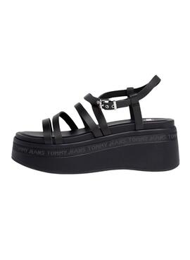 Sandálias Tommy Jeans Strappy Wedge Preto para Mulher.