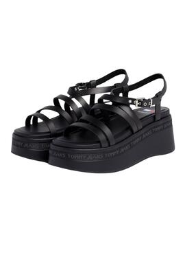 Sandálias Tommy Jeans Strappy Wedge Preto para Mulher.