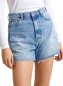 Shorts Pepe Jeans Denim A-Line Rotos Para Mulher.