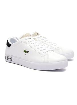 Sapatilhas Lacoste Powercourt em pele branca para homem.