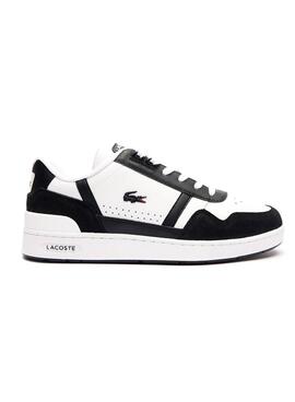 Sapatilhas Lacoste T-Clip em Couro Branco e Preto para Homem