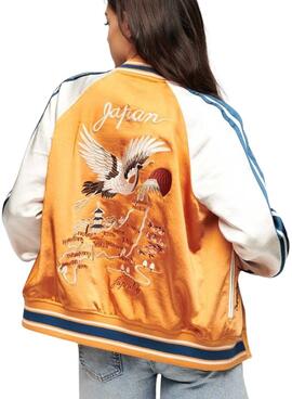 Jaqueta Superdry Suikajan laranja para mulher.