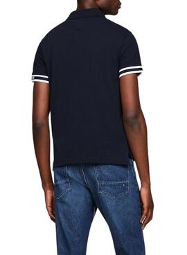 Camisa Polo Tommy Hilfiger Monotype Cuff Azul Marinho Para Homens