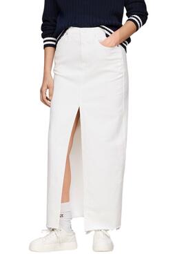 Saia de ganga Tommy Jeans Claire branca longa para mulher.