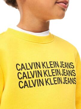Sweat Calvin Klein Triplo Logotipo Amarelo Menino