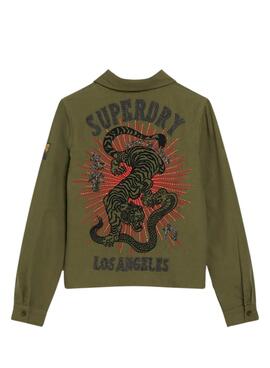 Jaqueta Superdry Militar Verde Feminina com Apliques