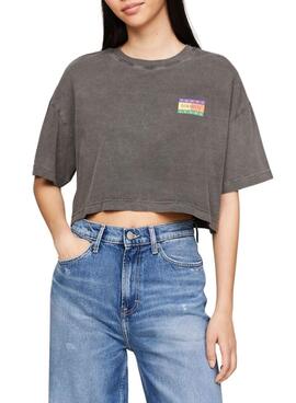 Camiseta Tommy Jeans Oversize Verão Cinza para Mulher.