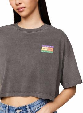 Camiseta Tommy Jeans Oversize Verão Cinza para Mulher.