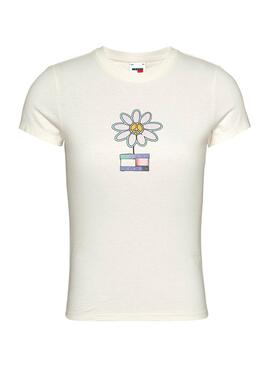 Camiseta Tommy Jeans Flower Slim Branca Para Mulher