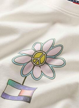 Camiseta Tommy Jeans Flower Slim Branca Para Mulher