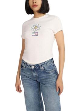 Camiseta Tommy Jeans Flower Slim Branca Para Mulher
