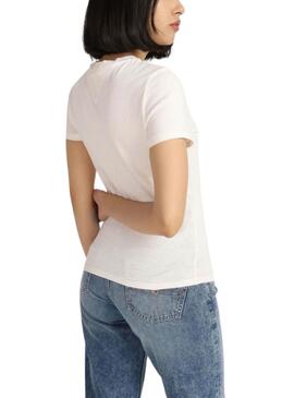 Camiseta Tommy Jeans Flower Slim Branca Para Mulher