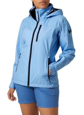 Jaqueta Helly Hansen Crew com capuz azul para mulher.