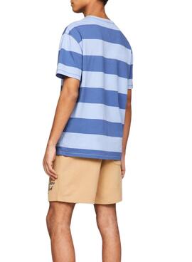 Camiseta Tommy Jeans Bold Stripe Azul para Homem