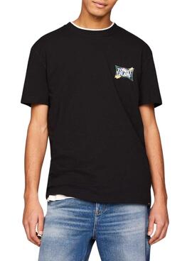 Camiseta Tommy Jeans Flower Regular Preta para Homens.
