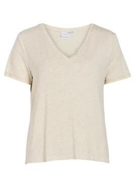 Camisa Vila Vinoella V-Neck Bege para Mulher
