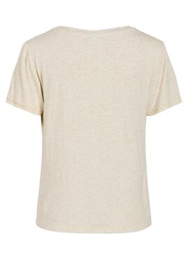 Camisa Vila Vinoella V-Neck Bege para Mulher