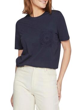 Camisa Vila Visybil Crochet Azul Marinho para Mulher.