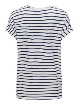 Camisa Only Moster V-Neck Listras Marinho Para Mulher.