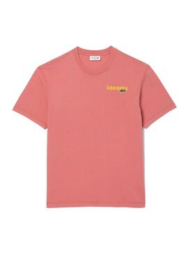 Camiseta Lacoste Retro Loose Coral Para Homem