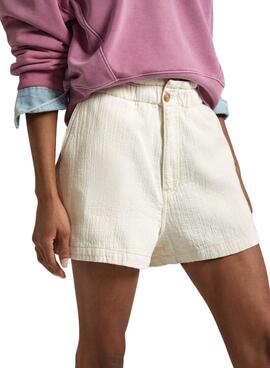 Short Pepe Jeans Ecru Cream Para Mulher.