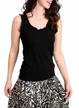 Camiseta Naf Naf Franzido Preto para Mulher
