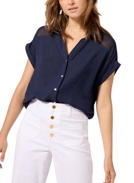 Camisa Naf Naf semitransparente azul marino para mulher.